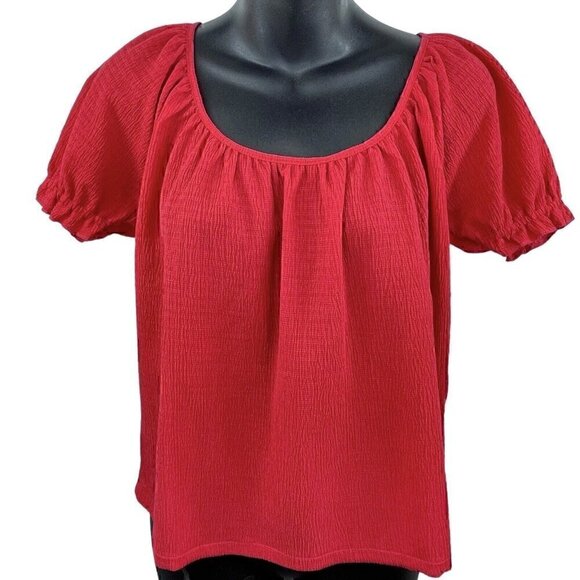 Madewell Texture & Thread Short Peasant Sleeve Ruffle Puff Sleeve Women’s XS Red - Picture 2 of 8